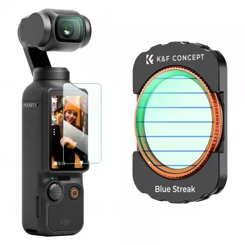 Filtre anamorphique KF Filtr Blue Streak + protection d'écran en verre trempé 2 en 1 pour DJI Osmo Pocket 3 / 4