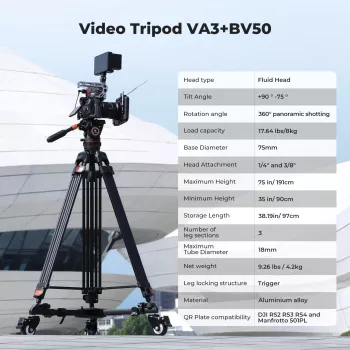 Trépied vidéo professionnel K&F Concept avec tête fluide 192 cm KF09.147