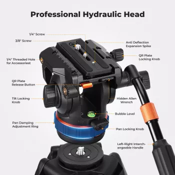 Trépied vidéo professionnel K&F Concept avec tête fluide 192 cm KF09.147