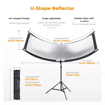 K&F Concept réflecteur incurvé U-Shape 4-en-1 180x60cm avec pied d'éclairage et sac de transport