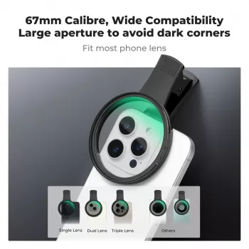Filtre KF Black Diffusion 1/4 67 mm avec adaptateur à clip pour smartphone