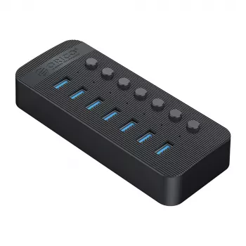Hub ORICO CT2U3-7AB USB 3.0 avec 7 ports USB-A et interrupteurs individuels - Noir