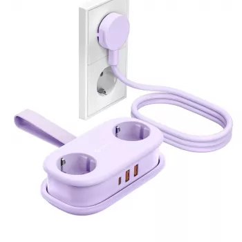 Multiprise ORICO AP3 20W GaN 5-en-1, 2x AC + 2x USB-A + 1x USB-C, Violet, câble 1,5 m