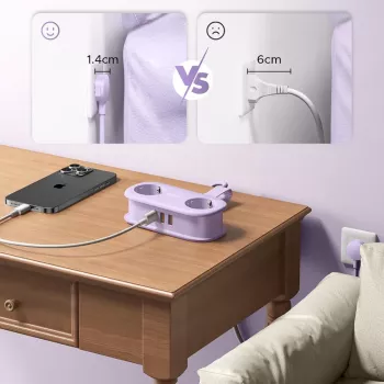 Multiprise ORICO AP3 20W GaN 5-en-1, 2x AC + 2x USB-A + 1x USB-C, Violet, câble 1,5 m