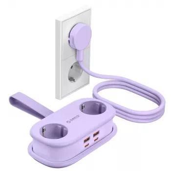 Multiprise ORICO AP3 65W GaN 6-en-1 avec 2 prises AC, 2 ports USB-A et 2 ports USB-C - Violet