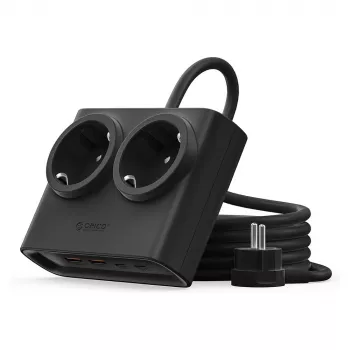 Multiprise ORICO PDC25 25W 6-en-1 avec 2 prises AC, 2 ports USB-A et 2 ports USB-C - Noir