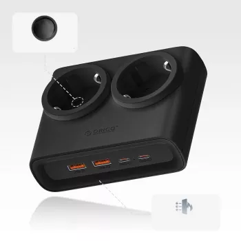 Multiprise ORICO PDC25 25W 6-en-1 avec 2 prises AC, 2 ports USB-A et 2 ports USB-C - Noir