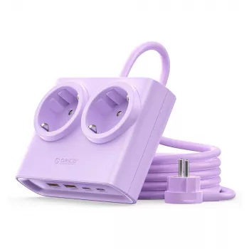 Multiprise ORICO PDC25 25W 6-en-1 avec 2 prises AC, 2 ports USB-A et 2 ports USB-C - Violet