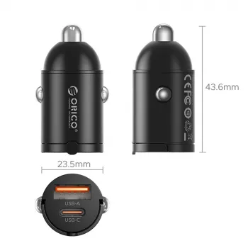 Chargeur de voiture ORICO MiniRing 30 W USB-A + USB-C - noir