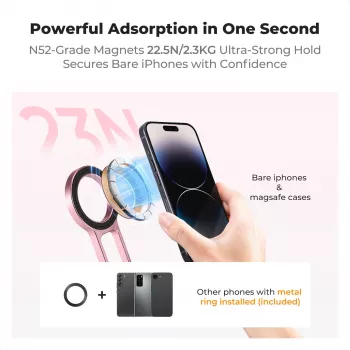 KF Support de téléphone magnétique 3-en-1 trépied poignée support de bureau pour iPhone MagSafe rose