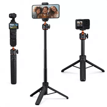 Mini-trépied et perche à selfie KF 65 cm tête 360° support téléphone KF09.180S1 noir