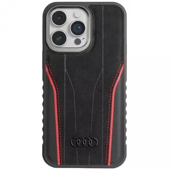 Coque rigide MagSafe en cuir véritable Audi pour iPhone 14 Pro 6,1 noir-rouge AU-TPUPCMIP14P-R8/D3-RD