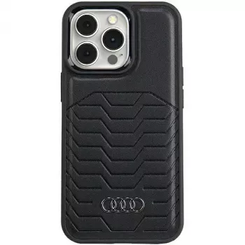Coque rigide MagSafe en cuir synthétique Audi pour iPhone 15 Pro 6,1 noire