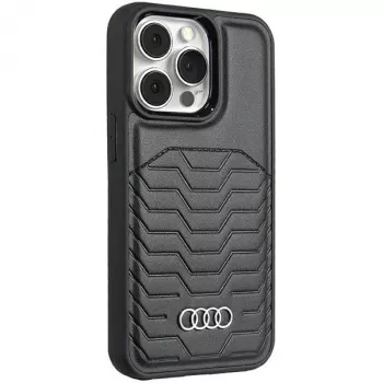 Coque rigide MagSafe en cuir synthétique Audi pour iPhone 15 Pro 6,1 noire