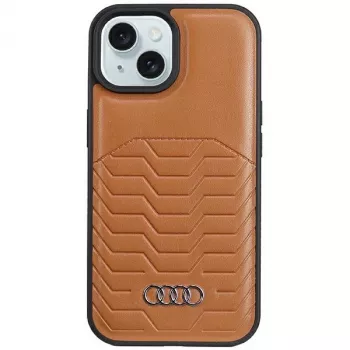 Coque rigide MagSafe Audi en cuir synthétique pour Apple iPhone 15 Plus / 14 Plus 6,7 pouces marron