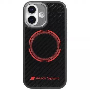 Coque MagSafe Audi RSQ Carbon Fiber Sport Red Circle pour iPhone 17 noire