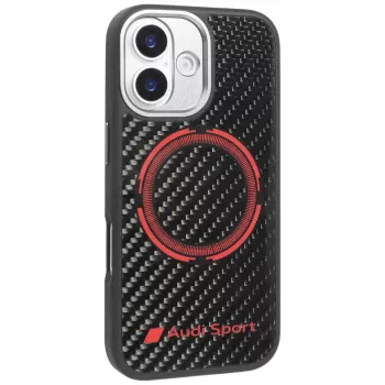 Coque MagSafe Audi RSQ Carbon Fiber Sport Red Circle pour iPhone 17 noire