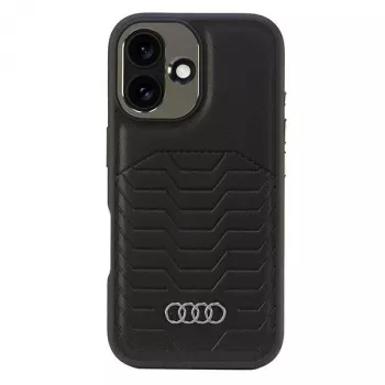 Coque rigide MagSafe Audi en cuir synthétique pour Apple iPhone 16 Plus 6,7 pouces - noire