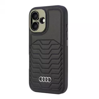 Coque rigide MagSafe Audi en cuir synthétique pour Apple iPhone 16 Plus 6,7 pouces - noire