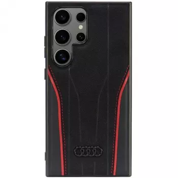 Coque MagSafe Audi en cuir véritable pour Samsung Galaxy S24 Ultra, noir-rouge, coque rigide inspirée de la R8
