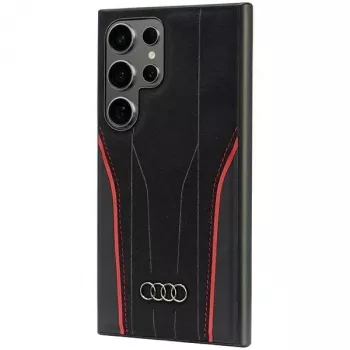 Coque MagSafe Audi en cuir véritable pour Samsung Galaxy S24 Ultra, noir-rouge, coque rigide inspirée de la R8