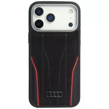 Coque MagSafe Audi R8 en cuir véritable pour iPhone 15 Pro Max noir/rouge