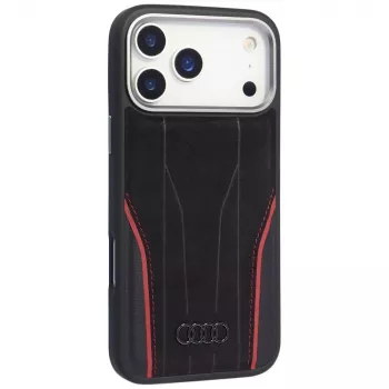 Coque MagSafe Audi R8 en cuir véritable pour iPhone 15 Pro Max noir/rouge