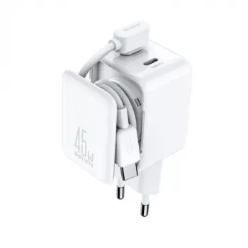 Chargeur secteur GaN Joyroom JR-TCL05 45W avec organiseur de câbles - Blanc