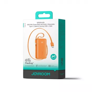 Batterie externe Joyroom JR-PR2 35W 10000mAh avec câbles USB-C et Lightning intégrés - orange