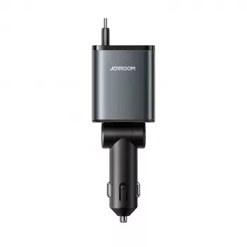 Chargeur de voiture 3 en 1 Joyroom JR-CCL07 avec câbles rétractables - gris foncé