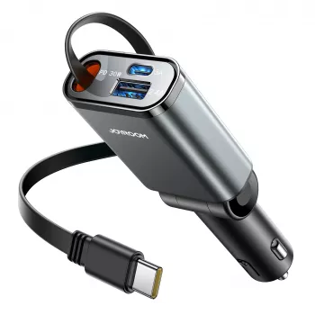 Chargeur de voiture 3 en 1 Joyroom JR-CCL07 avec câbles rétractables - gris foncé