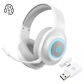 Casque gaming tri-mode QCY Heroad V200 avec son surround virtuel 7.1, batterie 240h, microphone détachable - Blanc