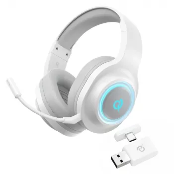 Casque gaming tri-mode QCY Heroad V200 avec son surround virtuel 7.1, batterie 240h, microphone détachable - Blanc