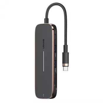 Hub USB-C USAMS SJ575HUB01 2x USB-A USB-C PD HDMI lecteur de cartes SD Micro SD noir