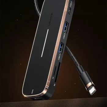 Hub USB-C USAMS SJ575HUB01 2x USB-A USB-C PD HDMI lecteur de cartes SD Micro SD noir