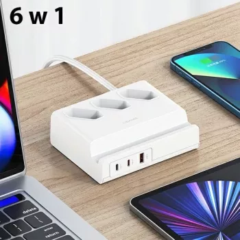 Multiprise USB à extension USAMS 65W Super SiFast Charging EU blanche CC160TC01 (US-CC160)