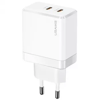 Chargeur mural USAMS T54 GaN 40W 2xUSB-C charge rapide PD blanc CC172TC02 (US-CC172)