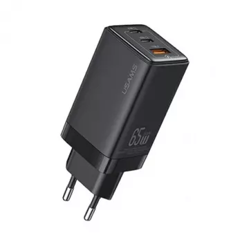 Chargeur mural USAMS Sandru Series 65W GaN 2xUSB-C 1xUSB-A PD3.0 QC3.0 charge rapide noir CC180TC01