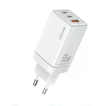 Chargeur USB-C USAMS Sandru Series CC180TC02 GaN 65W (blanc) - 2xUSB-C + 1xUSB-A, charge rapide PD3.0 & QC3.0, fiche EU