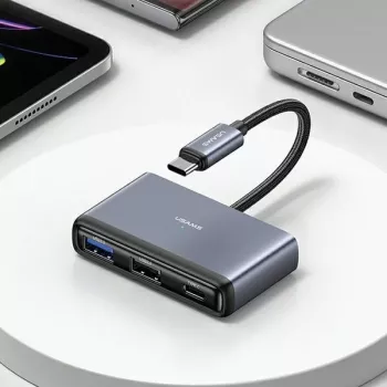 Adaptateur hub USB-C USAMS 4-en-1 2x USB 2.0 / USB 3.0 / USB-C gris foncé SJ627HUB01 (US-SJ627)