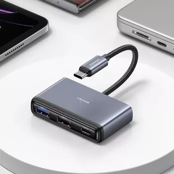 Hub USB-C USAMS 5-en-1 USB 2.0/USB 3.0/USB-C/TF/SD gris foncé SJ628HUB01 (US-SJ628)
