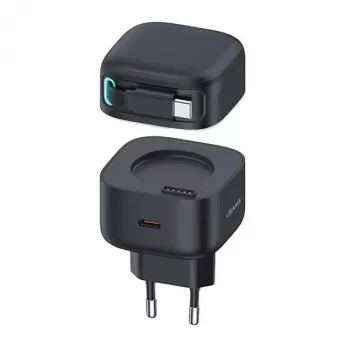 Chargeur rapide USAMS XMF Series CC202TC01 35W GaN avec câble USB-C rétractable, noir