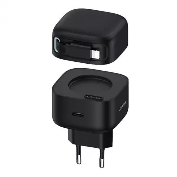 Chargeur rapide GaN USAMS XMF Series CC209TC01 35W avec câble USB-C vers Lightning rétractable, noir