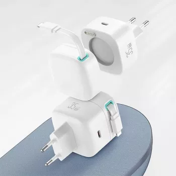 Chargeur rapide GaN USAMS XMF Series CC209TC01 35W avec câble USB-C vers Lightning rétractable, noir