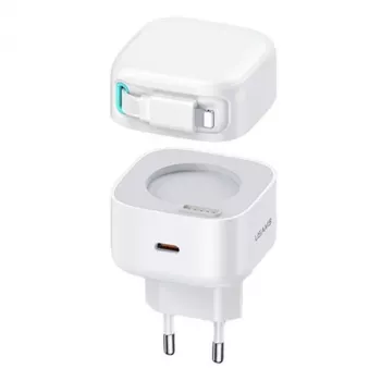 Chargeur rapide GaN USAMS XMF Series CC209TC02 35W avec câble Lightning rétractable, blanc