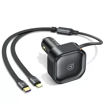 Chargeur de voiture USAMS avec câble rétractable 2xUSB-C C41 PD 30W charge rapide noir CC220CC01 (US-CC220)