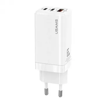 Chargeur rapide USAMS GaN 65W MT T33 PD 2xUSB-C + USB-A blanc CC110TC02 (US-CC110)