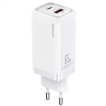 Chargeur mural USAMS T47 65W PD charge rapide Super Si avec 1x USB-C et 1x USB-A, blanc (CC153TC02)