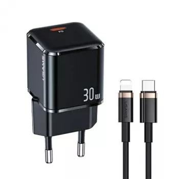 Chargeur rapide USAMS T45 30W PD3.0 USB-C avec câble U63 USB-C vers Lightning, noir, UXTZH01