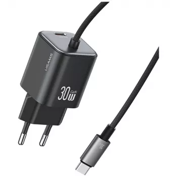 Chargeur rapide USAMS 30W GaN avec câble USB-C (noir, prise EU)